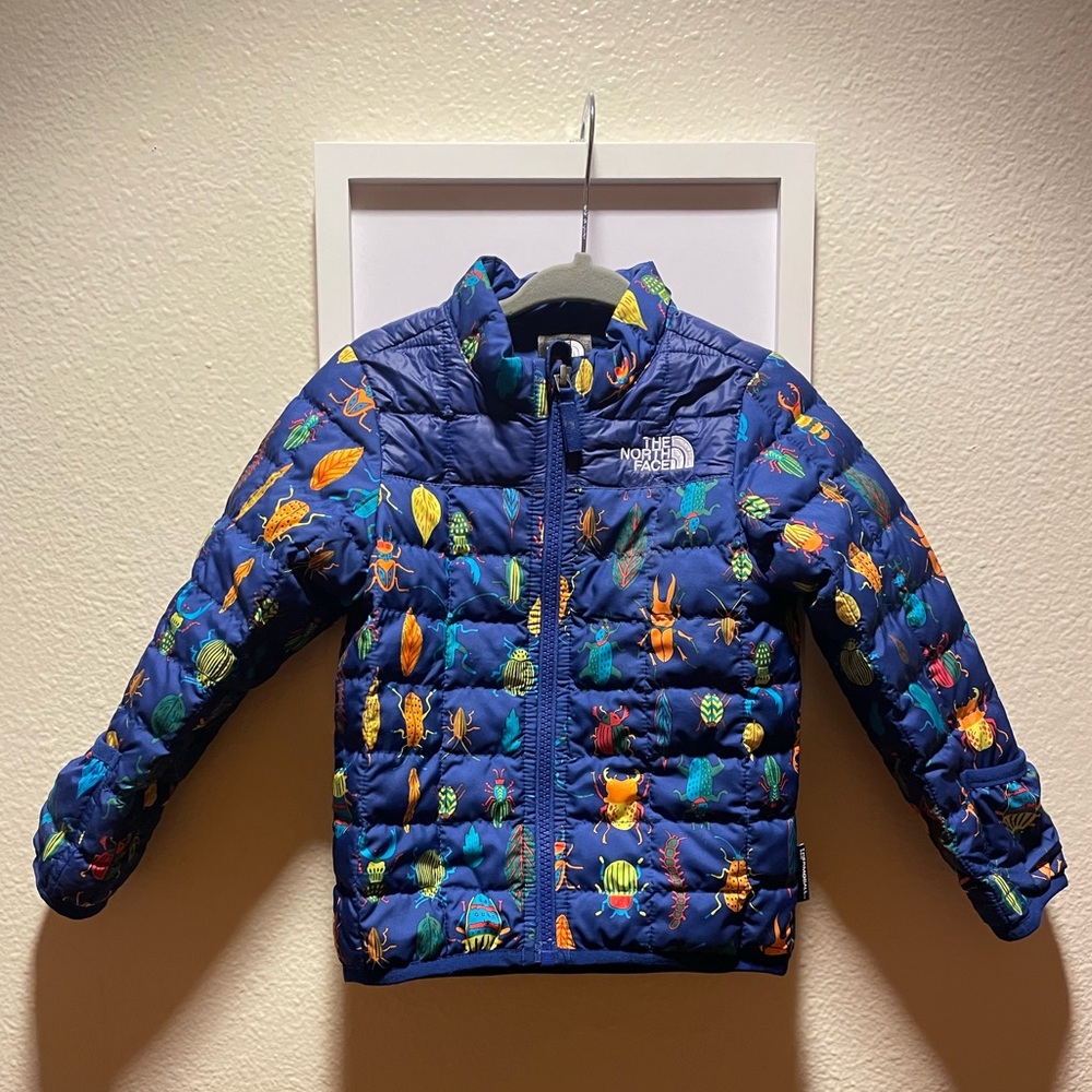 The North Face Kids Blue Puffer Jacket with Colorful Insects